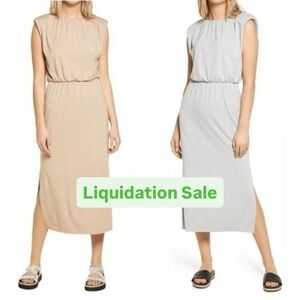 Liquidation Sale WAYF Padded Shoulder Midi Dress